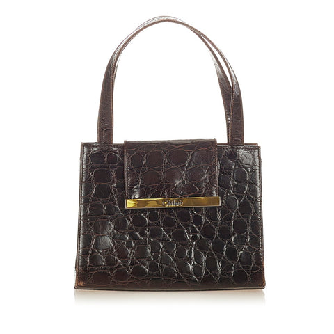 クロエ 型押しレザー ダークブラウン レザー ハンドバック ショルダーバッグ２WAY レディース Chloe 【中古】