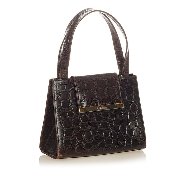 クロエ 型押しレザー ダークブラウン レザー ハンドバック ショルダーバッグ２WAY レディース Chloe 【中古】