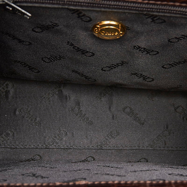 クロエ 型押しレザー ダークブラウン レザー ハンドバック ショルダーバッグ２WAY レディース Chloe 【中古】