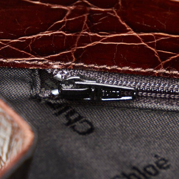 クロエ 型押しレザー ダークブラウン レザー ハンドバック ショルダーバッグ２WAY レディース Chloe 【中古】