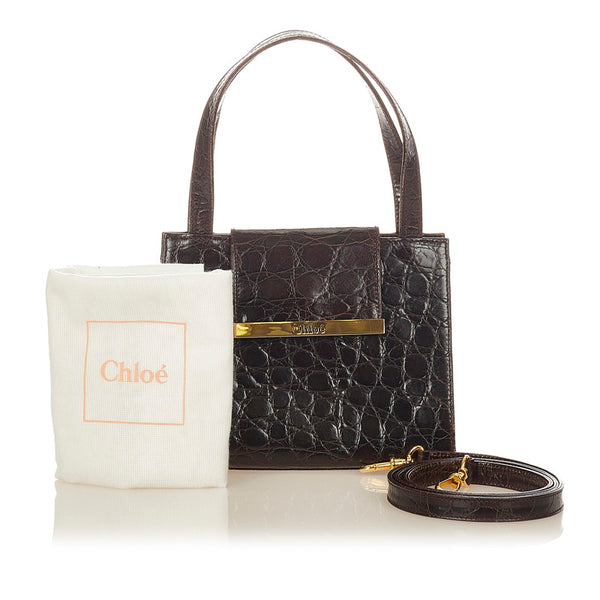 クロエ 型押しレザー ダークブラウン レザー ハンドバック ショルダーバッグ２WAY レディース Chloe 【中古】