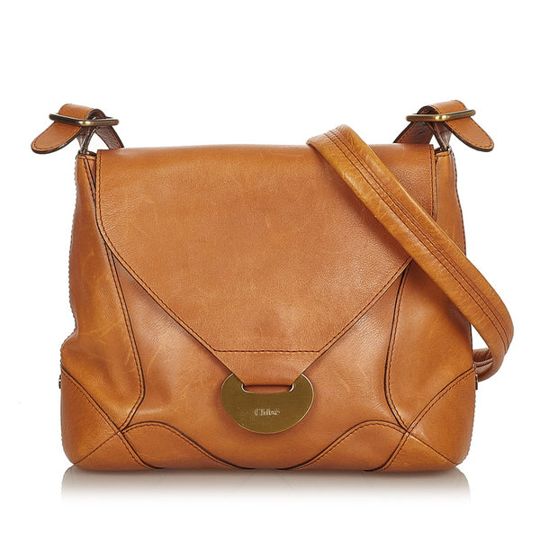 クロエ ブラウン レザー 斜め掛け ショルダーバッグ レディース Chloe 【中古】
