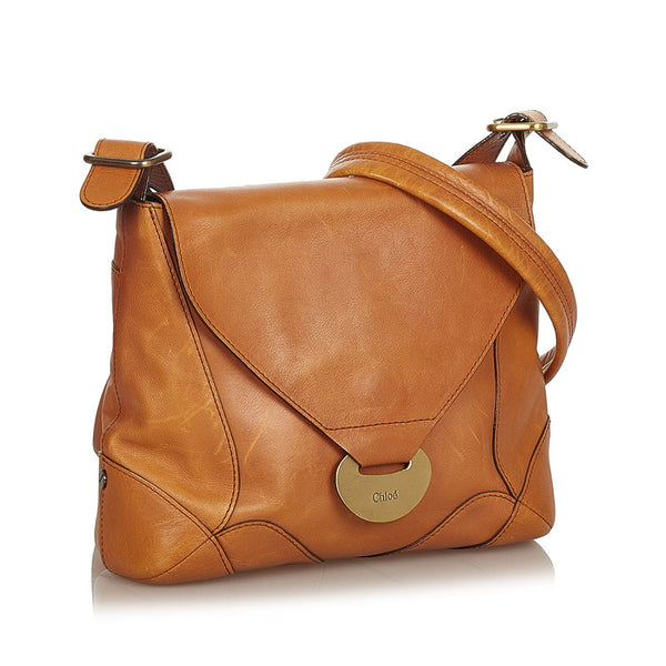 クロエ ブラウン レザー 斜め掛け ショルダーバッグ レディース Chloe 【中古】