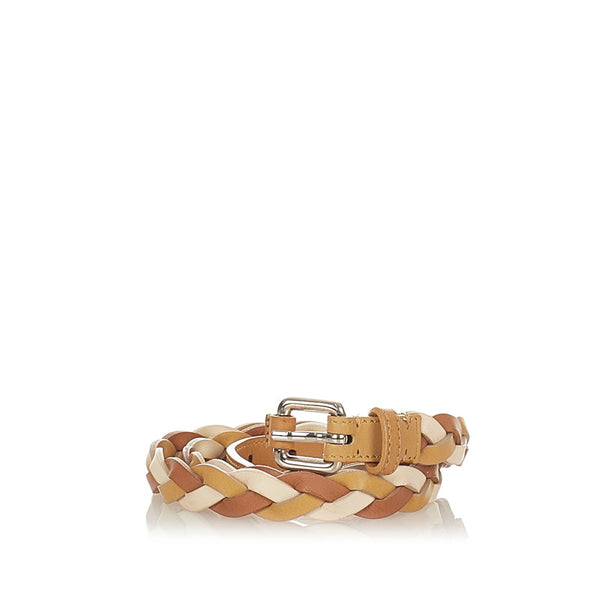 ディオール メッシュ ベルト ライトブラウン ホワイト  レザー レディース Dior 【中古】
