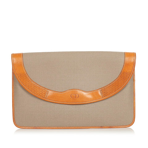 クリスチャンディオール CD ロゴ グレー ブラウン PVC レザー クラッチバッグ レディース Christian Dior 【中古】