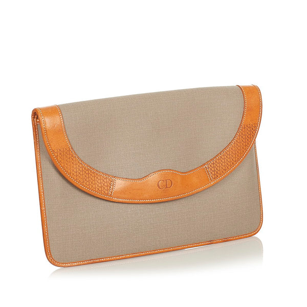 クリスチャンディオール CD ロゴ グレー ブラウン PVC レザー クラッチバッグ レディース Christian Dior 【中古】