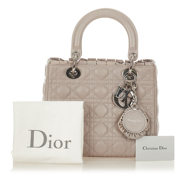 クリスチャンディオール レディディオール  カナージュ VEA44551 ライトグレー ラムスキン ハンドバッグ レディース Christian Dior 【中古】