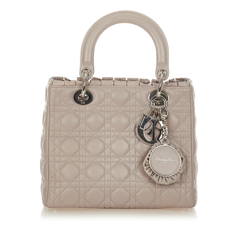 クリスチャンディオール レディディオール  カナージュ VEA44551 ライトグレー ラムスキン ハンドバッグ レディース Christian Dior 【中古】