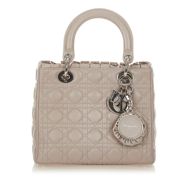 クリスチャンディオール レディディオール  カナージュ VEA44551 ライトグレー ラムスキン ハンドバッグ レディース Christian Dior 【中古】