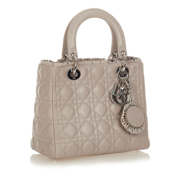 クリスチャンディオール レディディオール  カナージュ VEA44551 ライトグレー ラムスキン ハンドバッグ レディース Christian Dior 【中古】