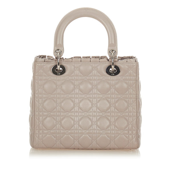 クリスチャンディオール レディディオール  カナージュ VEA44551 ライトグレー ラムスキン ハンドバッグ レディース Christian Dior 【中古】