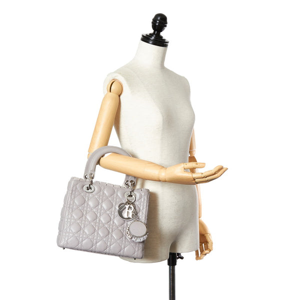 クリスチャンディオール レディディオール  カナージュ VEA44551 ライトグレー ラムスキン ハンドバッグ レディース Christian Dior 【中古】