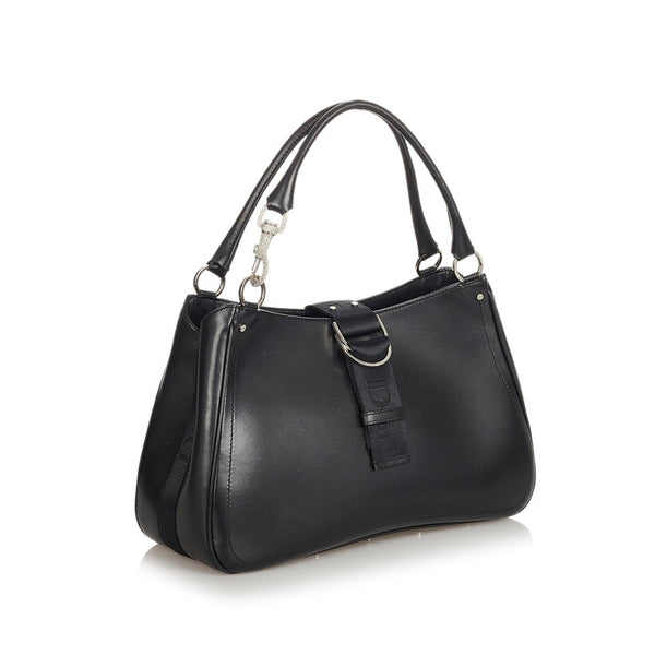 ディオール ロゴリボン ハンドバッグ ブラック レザー レディース Dior 【中古】