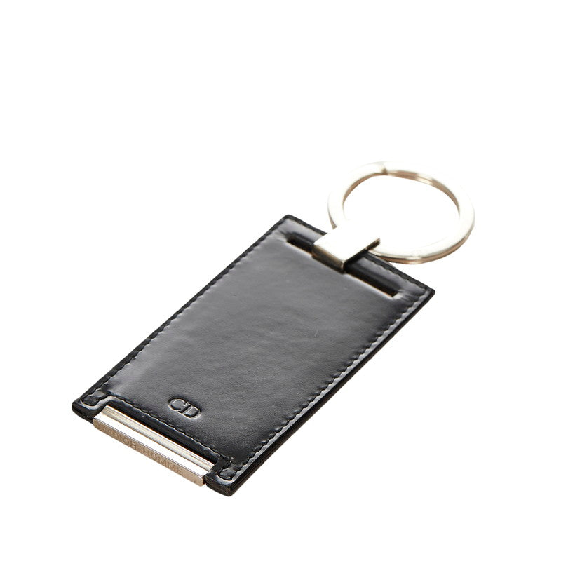 クリスチャンディオール ブラック シルバー レザー メタル キーホルダー レディース Christian Dior 【中古】