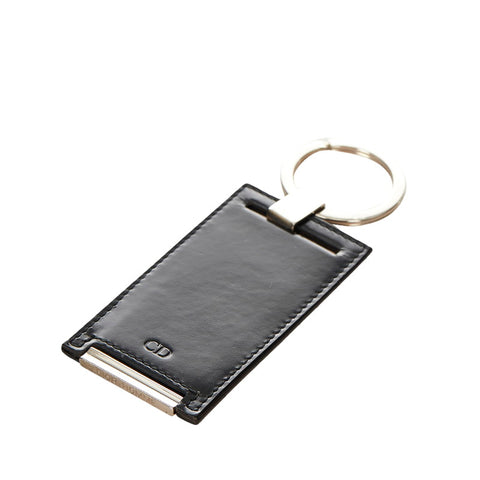 クリスチャンディオール ブラック シルバー レザー メタル キーホルダー レディース Christian Dior 【中古】