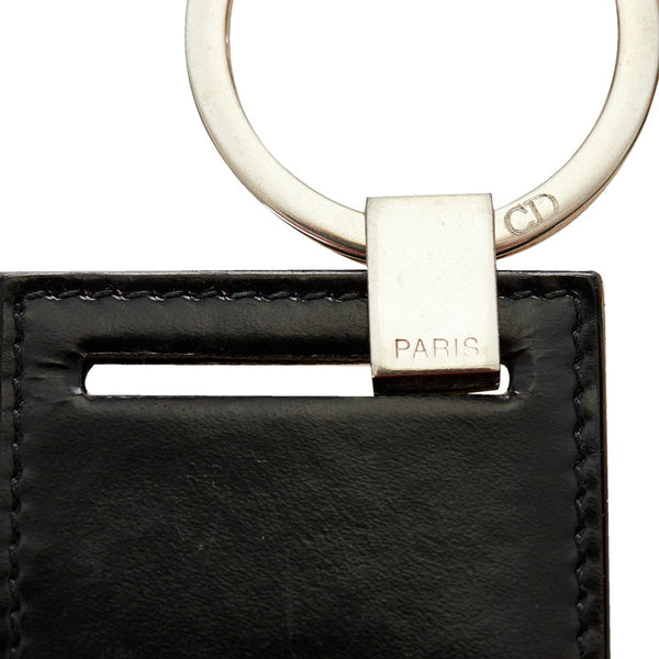 クリスチャンディオール ブラック シルバー レザー メタル キーホルダー レディース Christian Dior 【中古】
