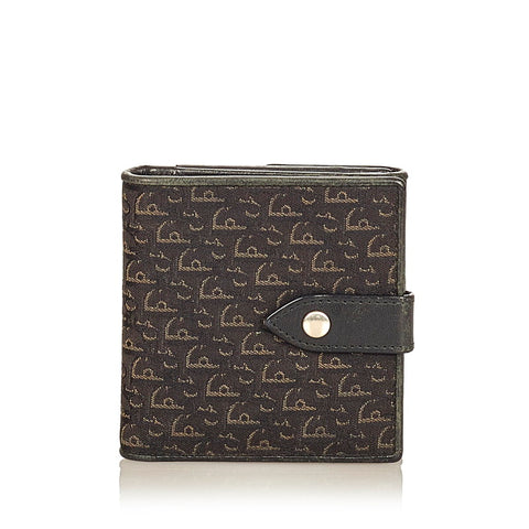 クリスチャンディオール ヴィンテージ トロッター ブラック グレー キャンバス レザー 二つ折り財布 レディース Christian Dior 【中古】