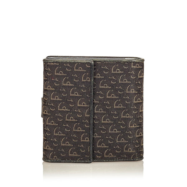 クリスチャンディオール ヴィンテージ トロッター ブラック グレー キャンバス レザー 二つ折り財布 レディース Christian Dior 【中古】