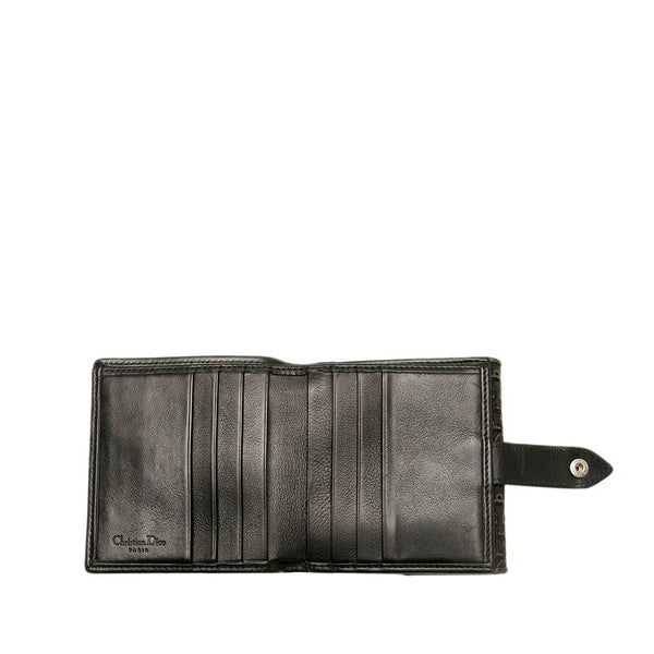 クリスチャンディオール ヴィンテージ トロッター ブラック グレー キャンバス レザー 二つ折り財布 レディース Christian Dior 【中古】