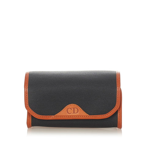 クリスチャンディオール ＣＤ ロゴ ブラック ライトブラウン キャンバス レザー ポーチ レディース Christian Dior 【中古】