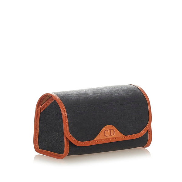 クリスチャンディオール ＣＤ ロゴ ブラック ライトブラウン キャンバス レザー ポーチ レディース Christian Dior 【中古】