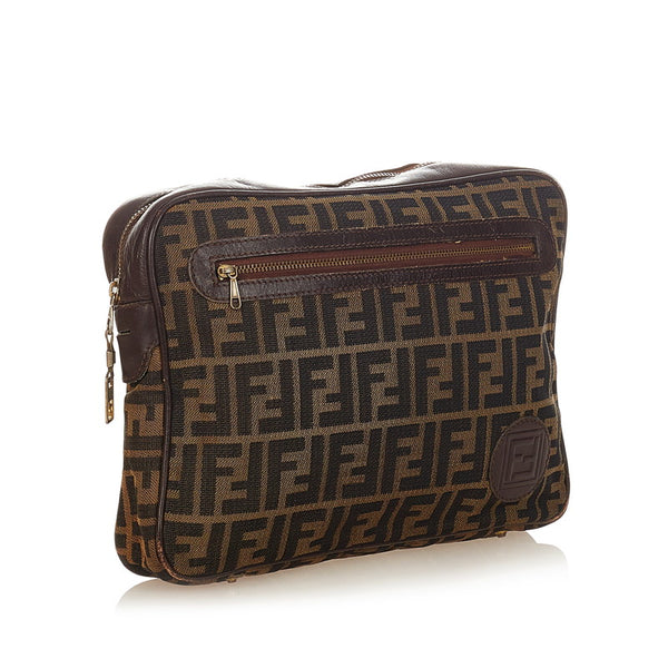 フェンディ ズッカ ブラウン キャンバス レザー クラッチバッグ レディース FENDI 【中古】
