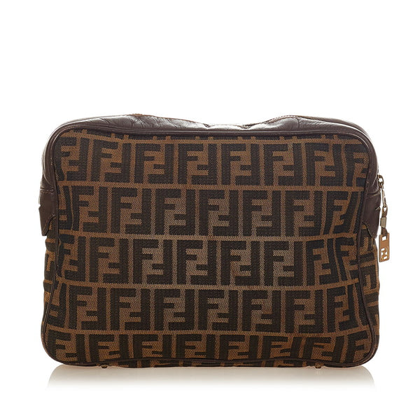 フェンディ ズッカ ブラウン キャンバス レザー クラッチバッグ レディース FENDI 【中古】
