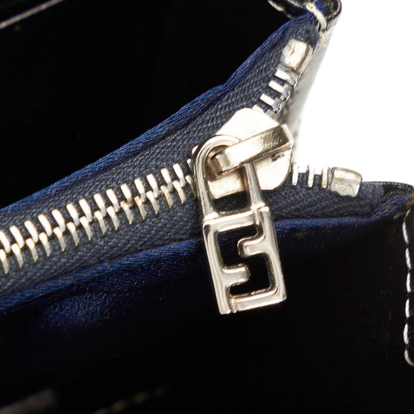 フェンディ ズッキーノ 2369 30978 018 ベージュ ネイビー キャンバス ラウンドファスナー 長財布 レディース FENDI 【中古】