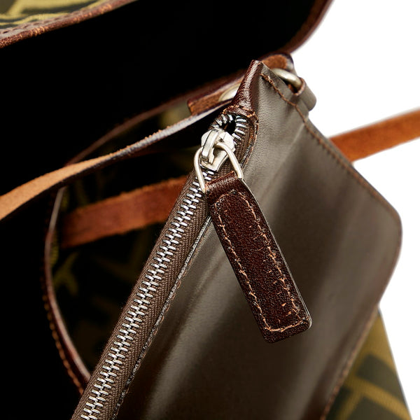 フェンディ ズッカ ブラウン カーキ キャンバス レザー トートバッグ レディース FENDI 【中古】