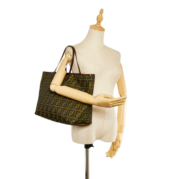 フェンディ ズッカ ブラウン カーキ キャンバス レザー トートバッグ レディース FENDI 【中古】