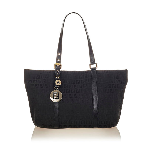 フェンディ ズッキーノ 8BH215 ブラック キャンバス レザー トートバッグ レディース FENDI 【中古】
