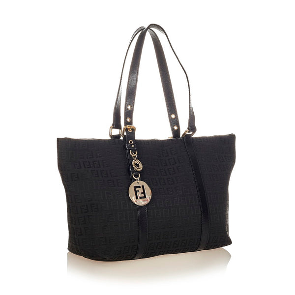 フェンディ ズッキーノ 8BH215 ブラック キャンバス レザー トートバッグ レディース FENDI 【中古】