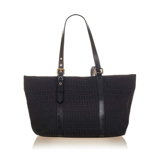 フェンディ ズッキーノ 8BH215 ブラック キャンバス レザー トートバッグ レディース FENDI 【中古】