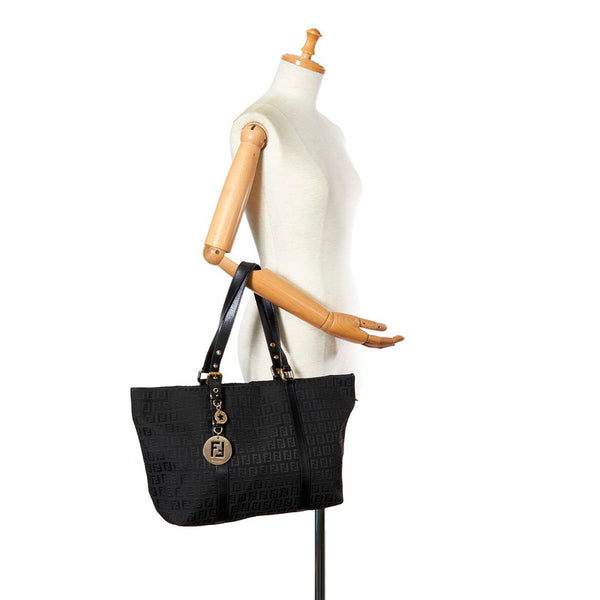 フェンディ ズッキーノ 8BH215 ブラック キャンバス レザー トートバッグ レディース FENDI 【中古】