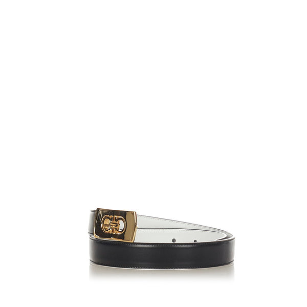 サルヴァトーレフェラガモ ガンチーニ リバーシブル ブラック レザー ベルト レディース Salvatore Ferragamo 【中古】