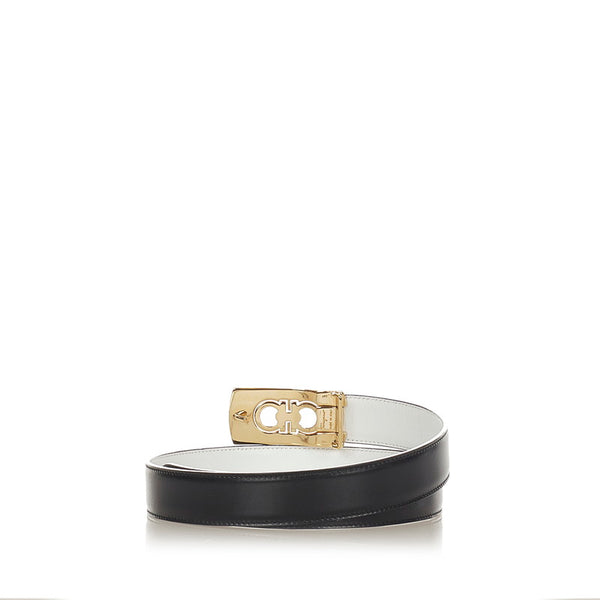 サルヴァトーレフェラガモ ガンチーニ リバーシブル ブラック レザー ベルト レディース Salvatore Ferragamo 【中古】