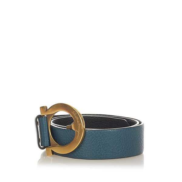 サルヴァトーレフェラガモ ガンチーニ  リバーシブル ダークブルー レザー ベルト レディース Salvatore Ferragamo 【中古】