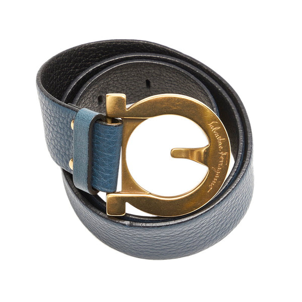 サルヴァトーレフェラガモ ガンチーニ  リバーシブル ダークブルー レザー ベルト レディース Salvatore Ferragamo 【中古】