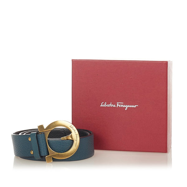 サルヴァトーレフェラガモ ガンチーニ  リバーシブル ダークブルー レザー ベルト レディース Salvatore Ferragamo 【中古】