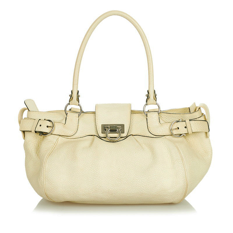 サルヴァトーレフェラガモ ガンチーニ マリッサ ハンドバッグ AU-21 A050 アイボリー レザー レディース Salvatore Ferragamo 【中古】