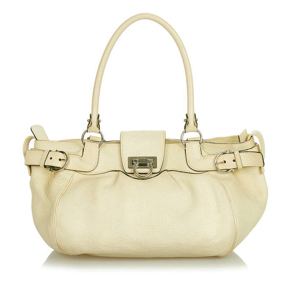 サルヴァトーレフェラガモ ガンチーニ マリッサ ハンドバッグ AU-21 A050 アイボリー レザー レディース Salvatore Ferragamo 【中古】