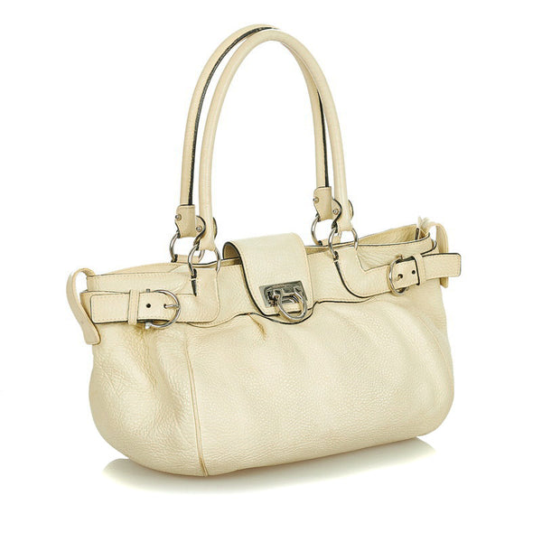 サルヴァトーレフェラガモ ガンチーニ マリッサ ハンドバッグ AU-21 A050 アイボリー レザー レディース Salvatore Ferragamo 【中古】