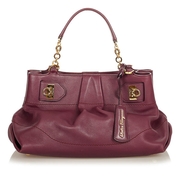 サルヴァトーレフェラガモ ガンチーニ チェーン ハンド EE-21 D477 パープル レザー ハンドバッグ ショルダーバッグ２WAY レディース Salvatore Ferragamo 【中古】