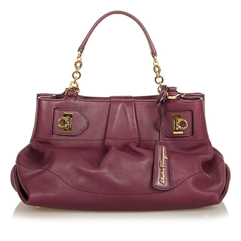 サルヴァトーレフェラガモ ガンチーニ チェーン ハンド EE-21 D477 パープル レザー ハンドバッグ ショルダーバッグ２WAY レディース Salvatore Ferragamo 【中古】