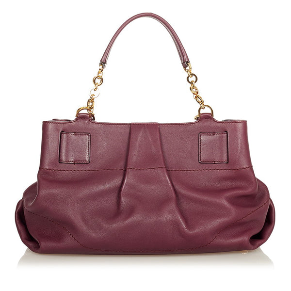 サルヴァトーレフェラガモ ガンチーニ チェーン ハンド EE-21 D477 パープル レザー ハンドバッグ ショルダーバッグ２WAY レディース Salvatore Ferragamo 【中古】