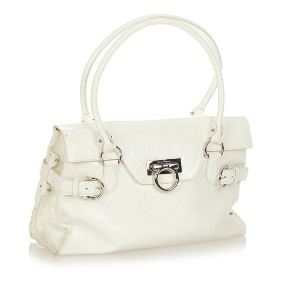 サルヴァトーレフェラガモ ガンチーニ DY-21 4402 アイボリー レザー ハンドバッグ レディース Salvatore Ferragamo 【中古】