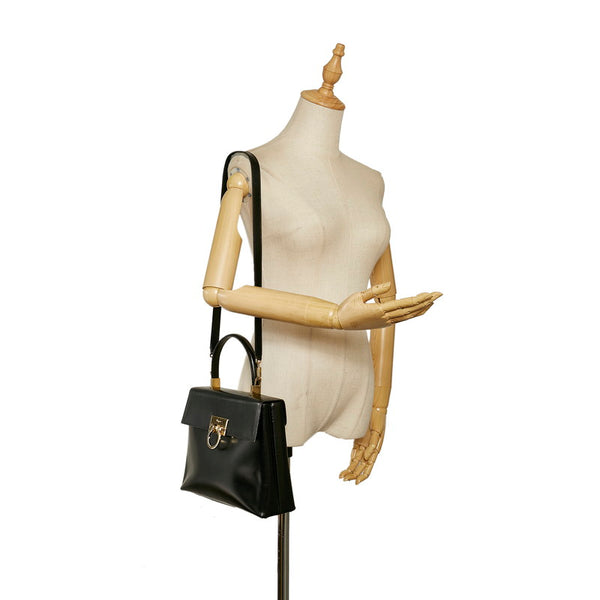 サルヴァトーレフェラガモ ガンチーニ ハンドバッグ ショルダーバッグ２WAY AF 21 8657 ブラック レザー レディース Salvatore Ferragamo 【中古】