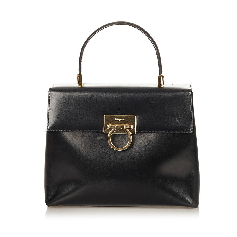 サルヴァトーレフェラガモ ガンチーニ ハンドバッグ ショルダーバッグ２WAY AF 21 8657 ブラック レザー レディース Salvatore Ferragamo 【中古】