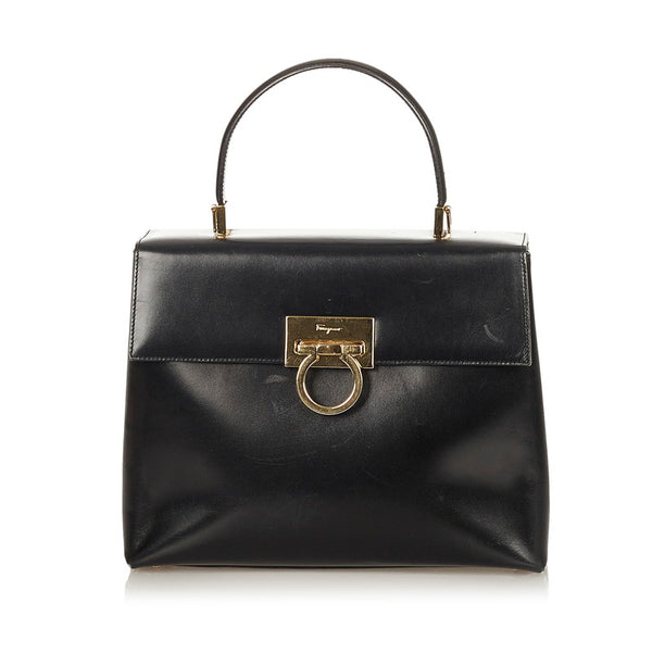 サルヴァトーレフェラガモ ガンチーニ ハンドバッグ ショルダーバッグ２WAY AF 21 8657 ブラック レザー レディース Salvatore Ferragamo 【中古】