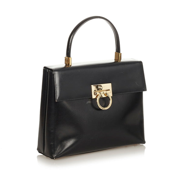 サルヴァトーレフェラガモ ガンチーニ ハンドバッグ ショルダーバッグ２WAY AF 21 8657 ブラック レザー レディース Salvatore Ferragamo 【中古】